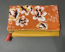 Rachel Pally Fold Over Leather Clutch, Yellow & Orange Floral