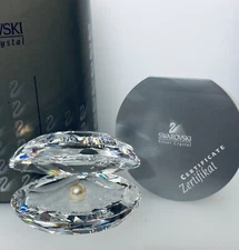 NIB Swarovski Open Clam Shell With Pearl Rare Crystal Clear Figurine #014389