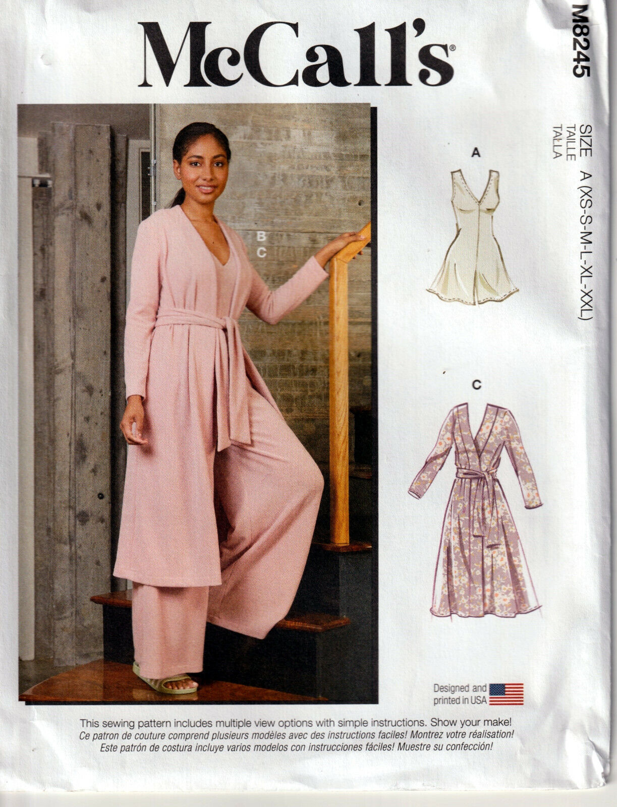 McCall's Sewing Pattern M8245 - Misses' Romper, Jumpsuit, Robe and Sash, Size: A (XS-S-M-L-XL-XXL)