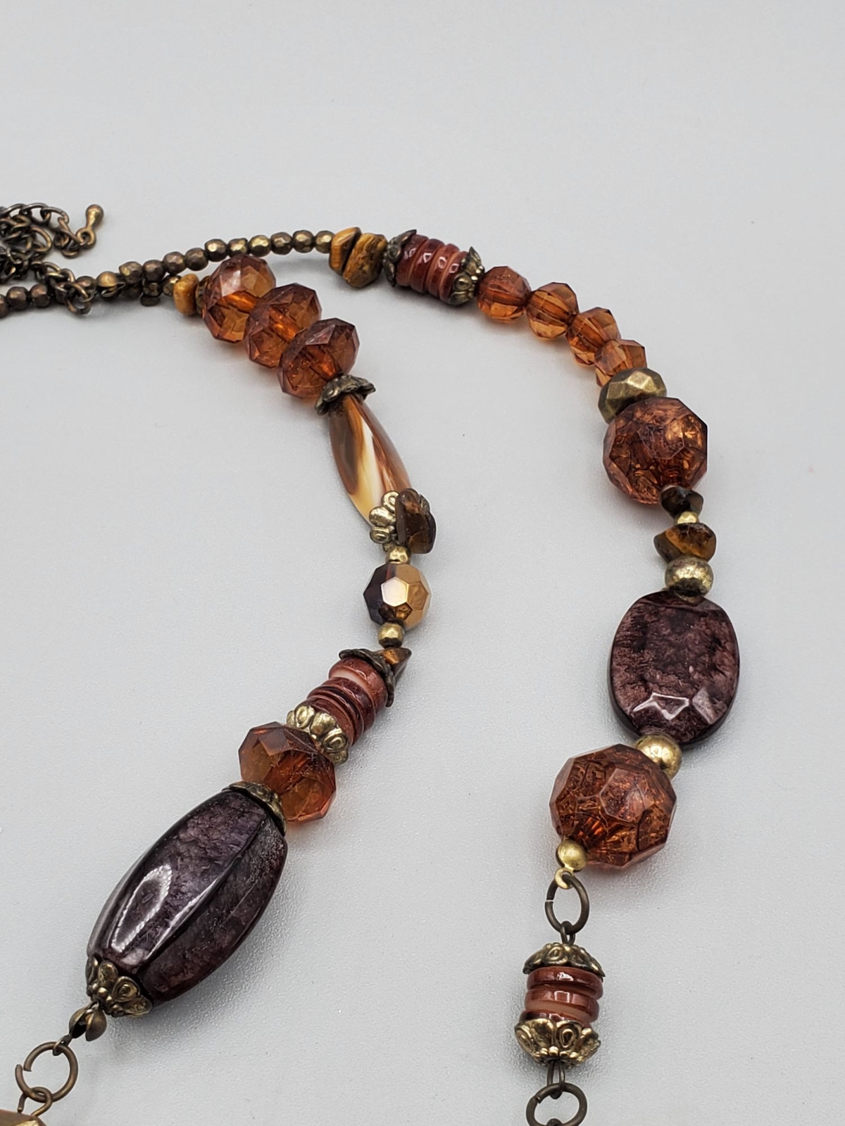 Brown Amber looking color multi shape beaded neck… - image 5