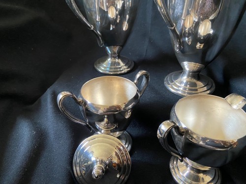 Vintage F B Rogers Taunton MA Silverplate on Copper Four Piece Coffee/Tea Set - Picture 4 of 5