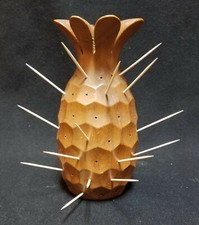 Mid Mod Monkey Pod PINEAPPLE TOOTHPICK HOLDER Acacia Wood MCM by IPC