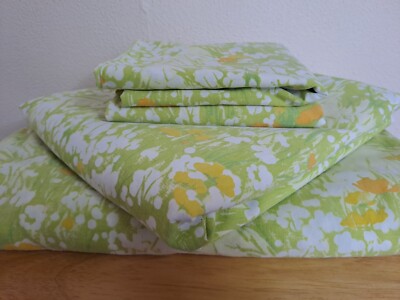 DAN RIVER Dantrel Doppelbett 2 Kissenbezüge & 2 Laken Green Meadow Vintage