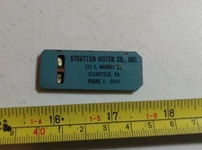 Vintage Strattan Motor Co Inc Clearfield PA Advertising Metal Whistle