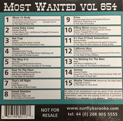 Sunfly Most Wanted (SFMW854) - Karaoke CDG-Disc