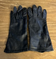 Vintage Womens Black French Leather Gloves-Silk Lining- Size 6.5