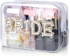 Etercycle Bride Clear Makeup Bag, Bridal Shower Gifts Engagement Gold