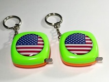 2x Retractable Mini Pocket Tape Measure Keychain 3ft cm  Inches USA flag