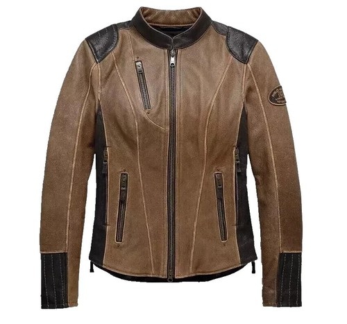 Harley Davidson Women's Suede Casual Biker Jacket, Brown, 97009