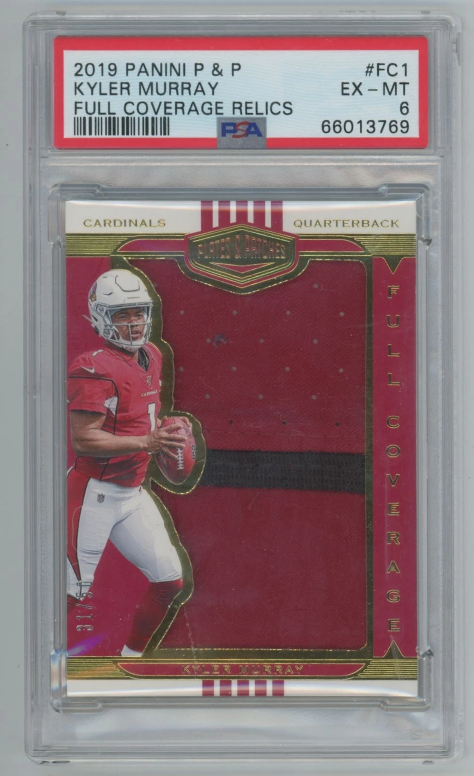 Kyler Murray Panini Plates & Patches Full Coverage Relics #FC1 Base