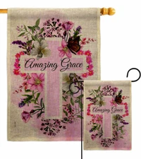 Floral Amazing Grace Burlap Garden Flag Religious Bible Verses Yard Banner