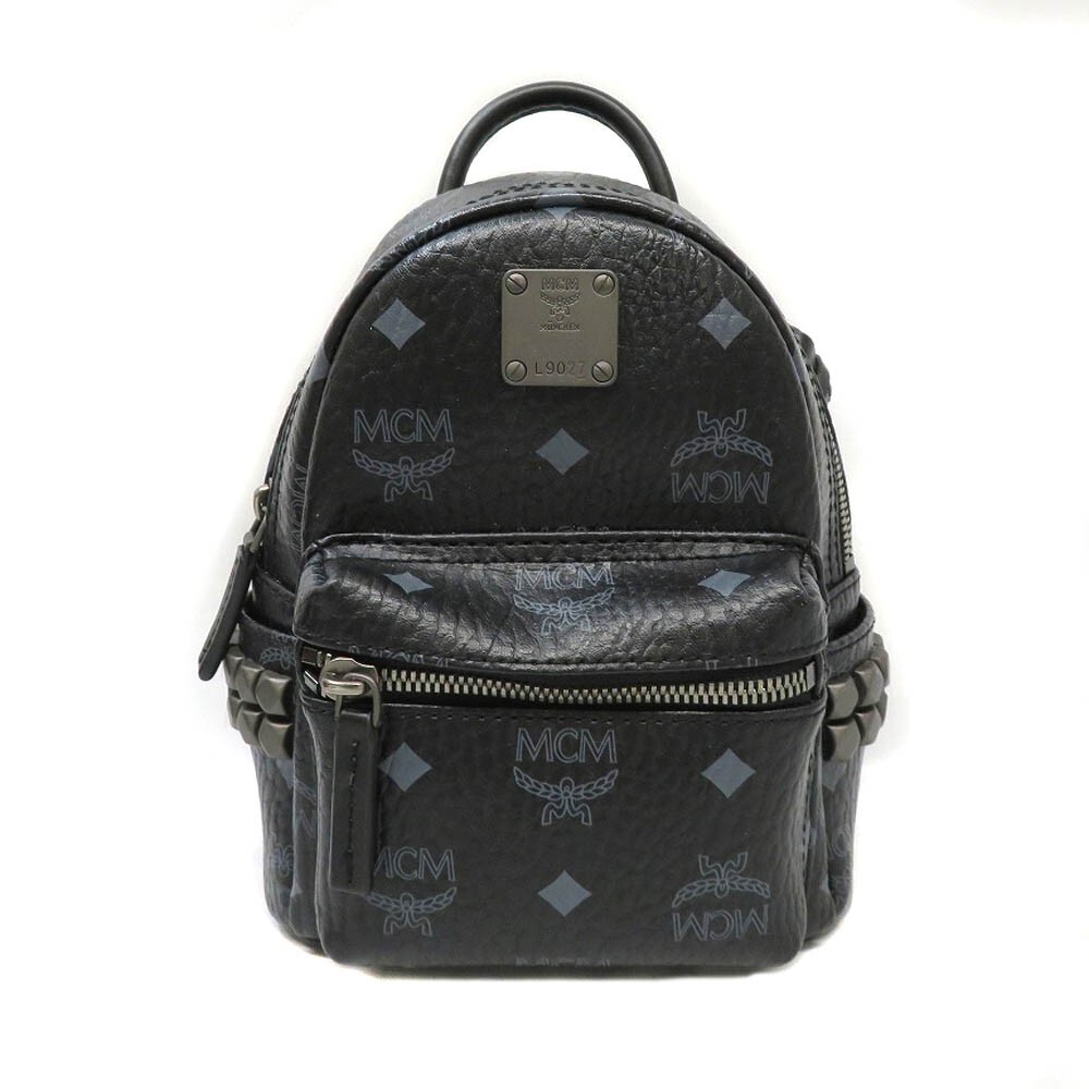 MCM Black Visetos Leather Backpack with Side Studs and Box MMK6SVE92
