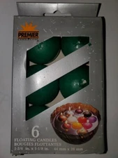 Set of 6 Floating Unscented Green Candles by Premier Candle Corp 1 3/4" x 1 1/8"