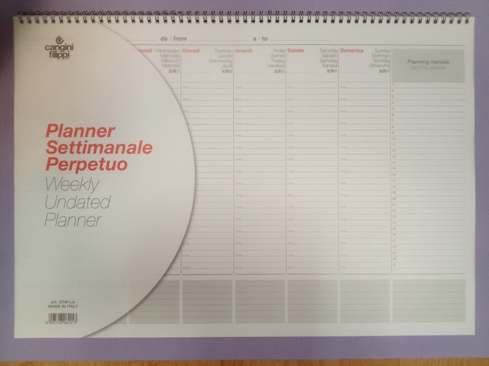 Planner Settimanale da Tavolo Perpetuo Planning spiralato Cangini Filippi