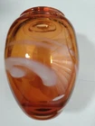Vintage 7” Hand Blown Murano Art Glass Vase Amber Red Swirl- Heavy