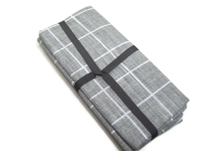 Fieldcrest Gray Classic Window Pane Print Cotton Dinner Napkin Set of 4 New - Image 2 of 4