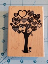 Hampton Art PS0224 Tree Of Love Wood Rubber Stamp Hearts Danielle Johnson