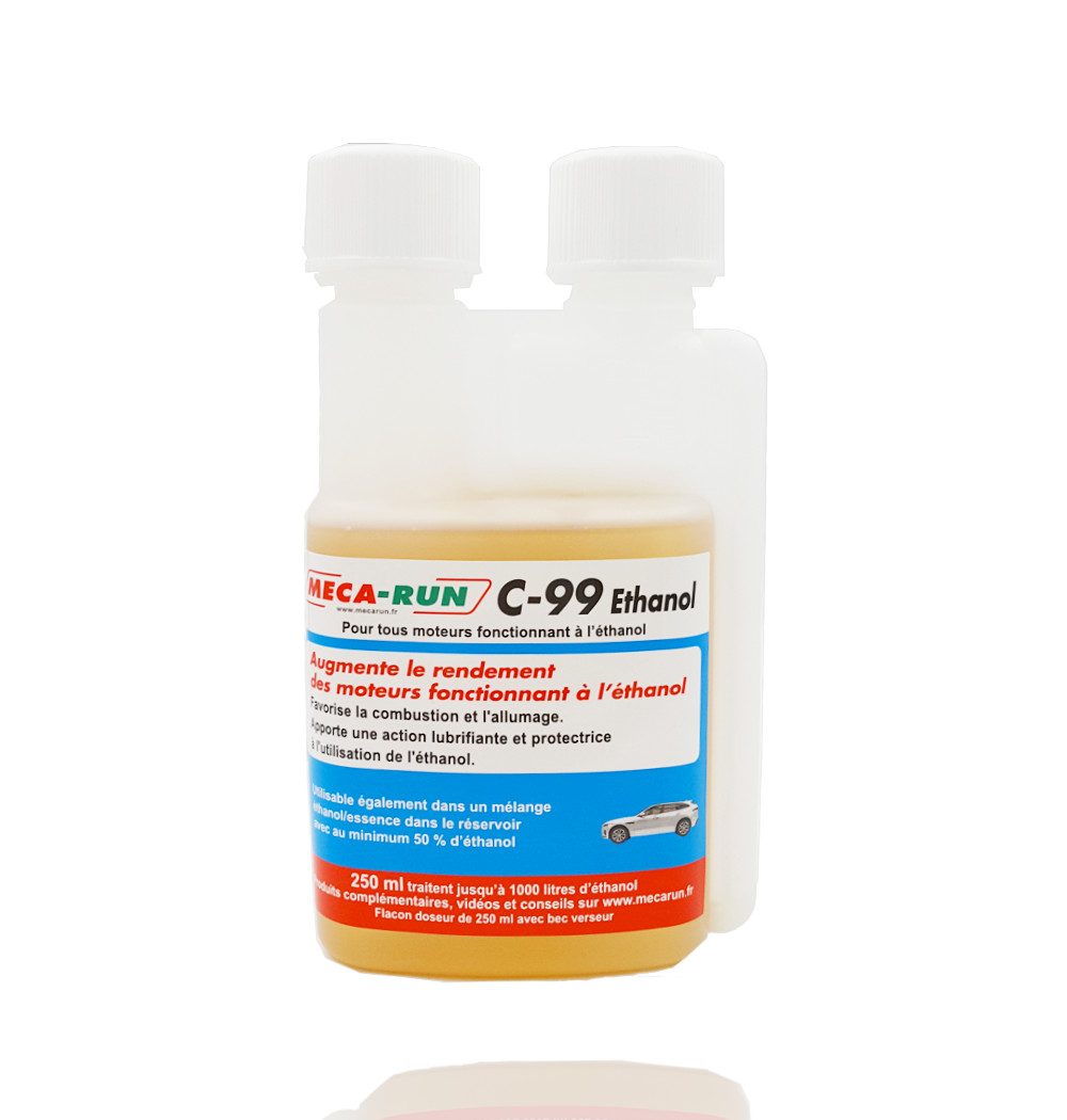 Mecarun C99 ethanol additif haut rendement pour bioéthanol E85 flacon dosage de 250ml
