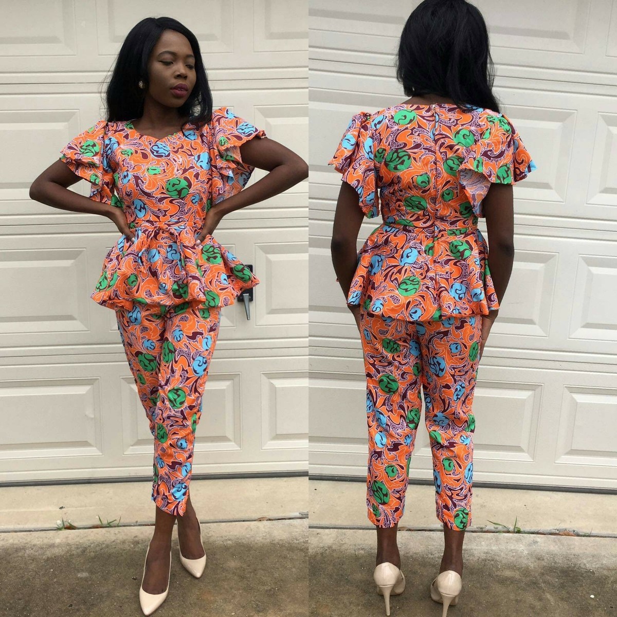 Woman top and high waisted ankle lenght pants veroex African