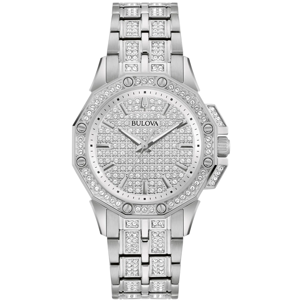 Bulova Women's Crystal Accent Silver Stainless Steel Quartz Watch 34MM 96L305