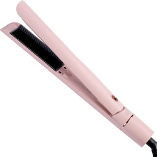 Plancha y rizador de pelo 2 en 1, color rosa titanio