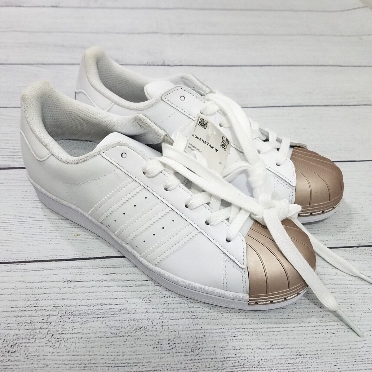 Adidas Superstar Womens Sneakers Size 7 White Metallic Copper Toe
