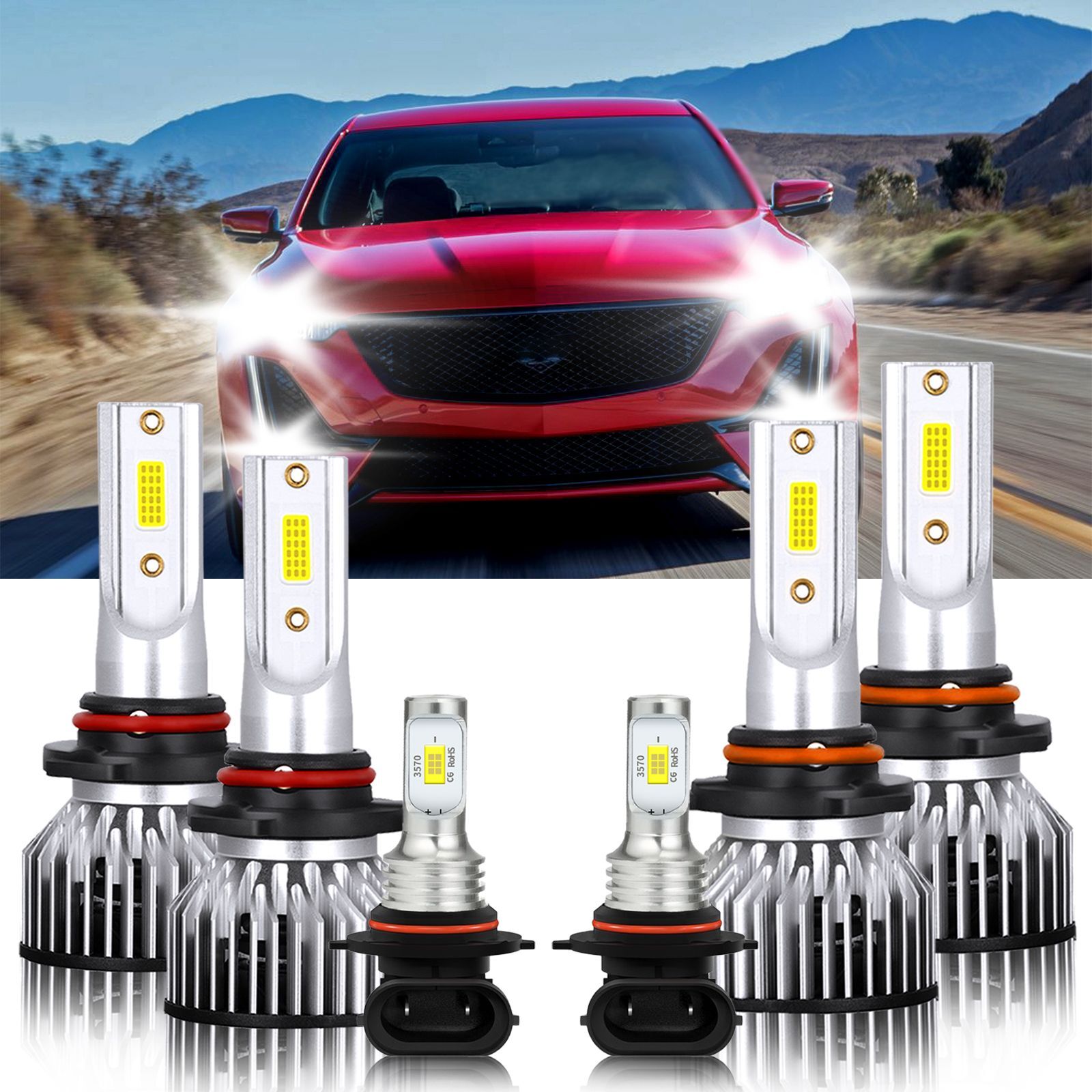 6x LED Headlight Hi Lo Beam+Fog Light Bulbs Kit white For Cadillac SRX 2004-2006