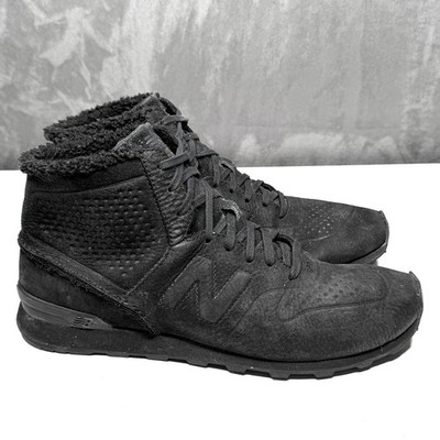 New Balance 696 Sneaker Boot Womens 10 Black Suede Faux Fur WH696DE Mid Top