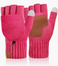 Winter Fingerless Gloves for Women Men Warm Knitted Convertible Mittens With ...