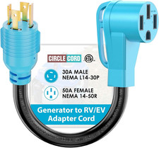 4 Prong 30 Amp to 50 Amp Generator to RV/EV Adapter Cord, NEMA L14-30P to 14-50R