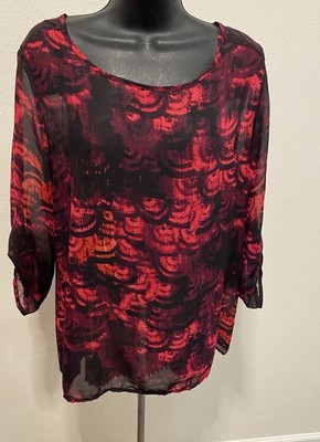 Fred David Womens Size M Blouse Rolltab Sleeves 