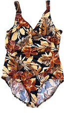 Jantzen Earth tone Floral one piece swimsuit With Ruching Size 16   