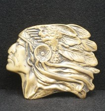 WA19122 NOS VINTAGE 1970s CUT-OUT INDIAN CHIEF FULL HEADDRESS BELT BUCKLE