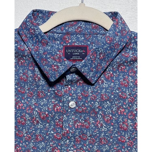 UNTUCKit Hartwell Men Large Blue Red Floral Short Sleeve Button Down Shirt 40646