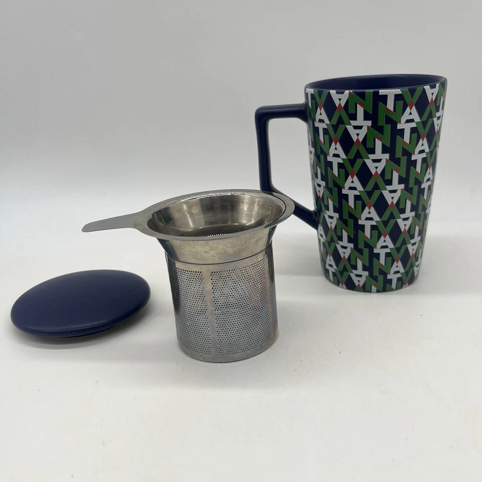 Caneca de viagem chá Teavana 2016 com tampa e infusor, azul verde branco 12 oz. - Imagem 2 de 4