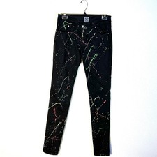 Tripp NYC Jeans Sz 9 Black Splatter Stretch Skinny Skull Rivet Punk Goth Emo Y2K