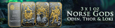 NORSE GODS – ODIN THOR LOKI 3 x 1oz Silver Bars Special Edition