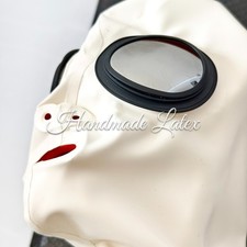 White Latex Glasses Mask with Nasal tube Teeth Gag Fetish Rubber Hood Party