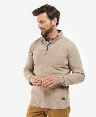Barbour Nelson Medium Essential 100% Wool Quarter Zip Sweater Stone