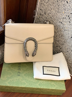 Gucci Dionysus Mini White Leather Shoulder Bag Crystal Tiger Head Silver HW