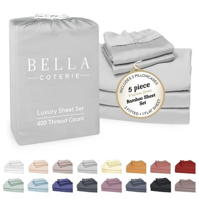 Bamboo Viscose Split King Sheet Set 2 Fitted Sheets Grey Mist Cooling Adjustable