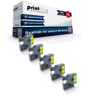 5x Premium Schriftbänder für Dymo 45018 12mm Schwarz auf Gelb - Easy Print Serie