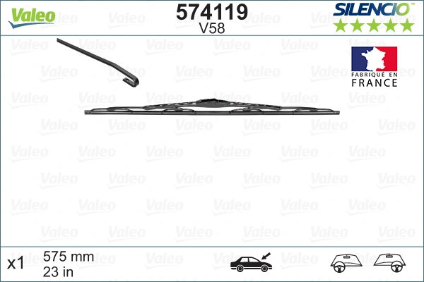 Essuie-glace Valeo 574119 balai avant en caoutchouc pour auto 51700527