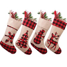 4 pcs18 Christmas Stockings with Christmas Tree,Reindeer,Snowman Bird Charact...
