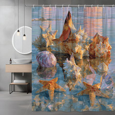 Seashells and Starfish Abstract Shower Curtain Ocean Art