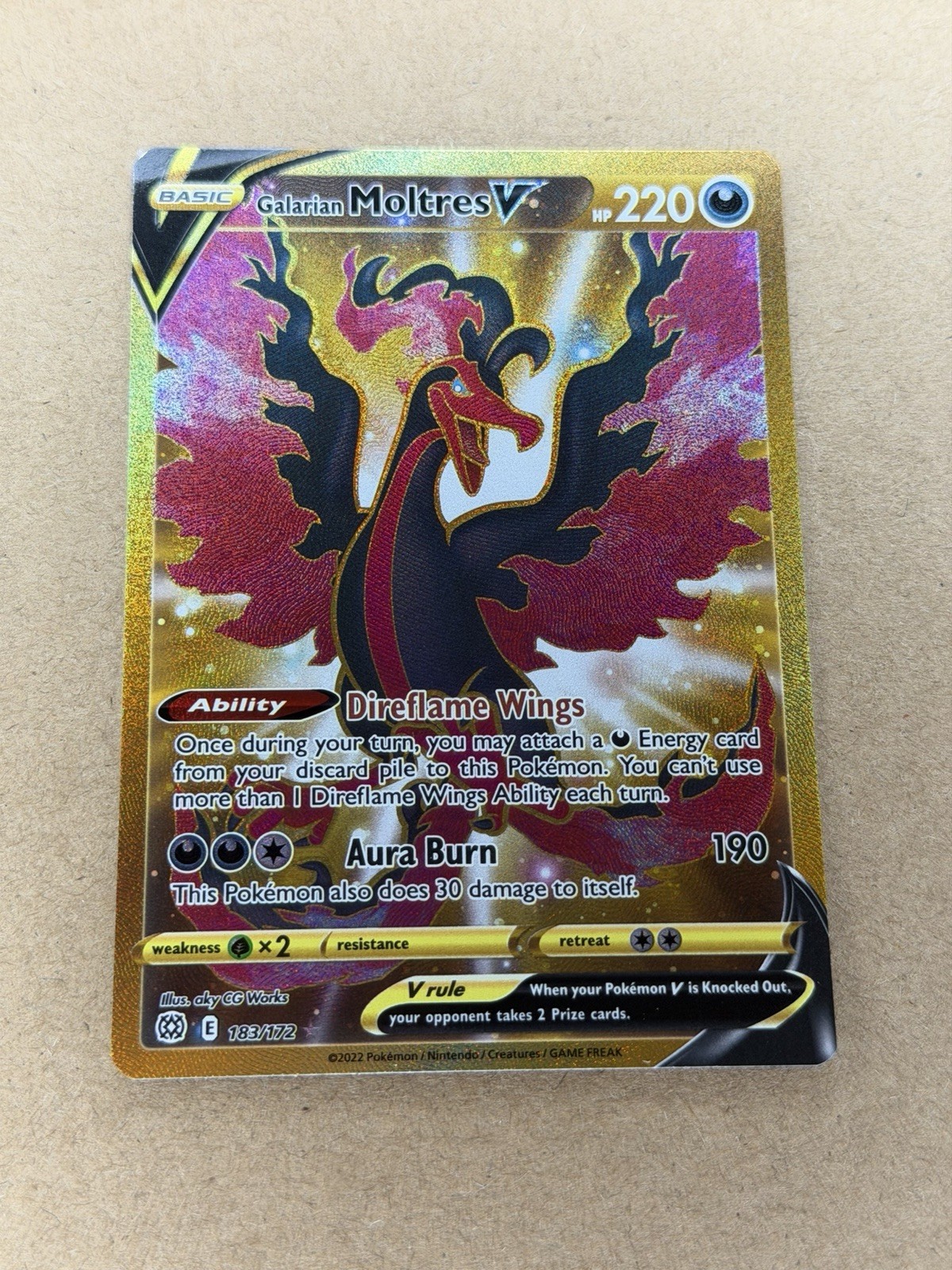Pokémon TCG Galarian Moltres V: Brilliant Stars 183/172 Holo Secret Rare NM