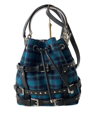 Jimmy Choo Shoulder Bag Bonbon Bucket Blu Check Used