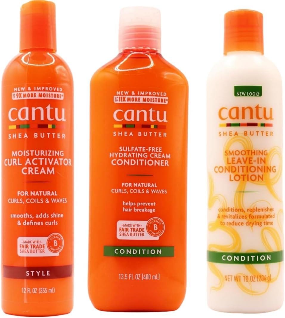 Cantu Shea Btr Sulfate-Free Cond, Curl Act Crm,Ln Cond Lotion (Set Of 3)