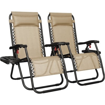 Set of 2 Zero Gravity Recliner Chairs Foldable Outdoor Patio Lounge w/Cupholders