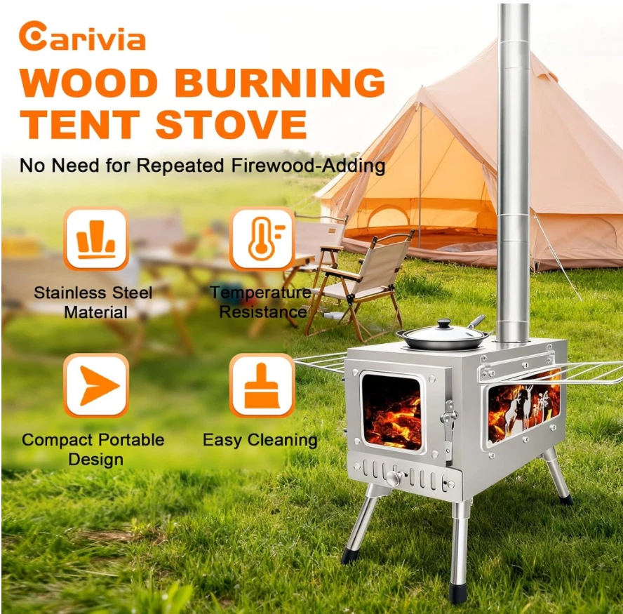 Wood Burning Tent Sove: Stainless Steel, Portable with Chimney Pipe - Image 4 of 4